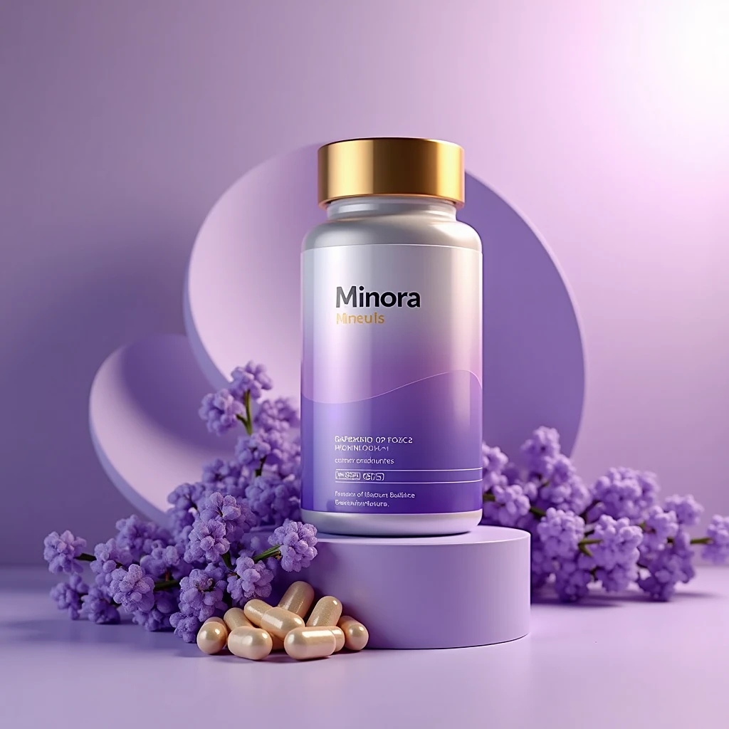 Stylized overview of Minora packaging on gradient panel